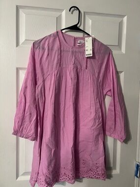 Urban Outfitters Pink Long Sleeve Embroidered Tunic Dress